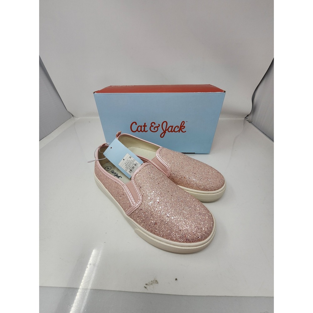 Cat & Jack Girls Glitter Slip On Sneakers Pink Casual Size 4